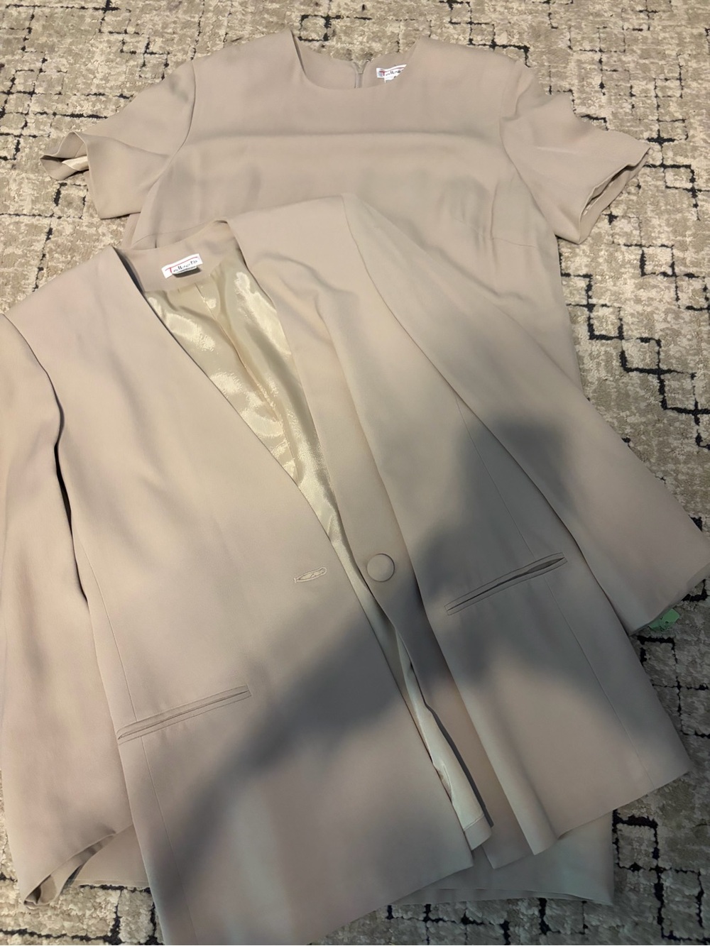 Women's Beige Tailored Blazer and Dress Set - Elegant Workwear, size 18
